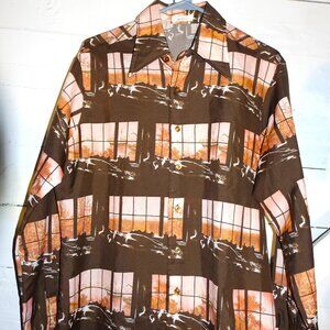 Vintage Day Dream Brown Beige Button Up Shirt M